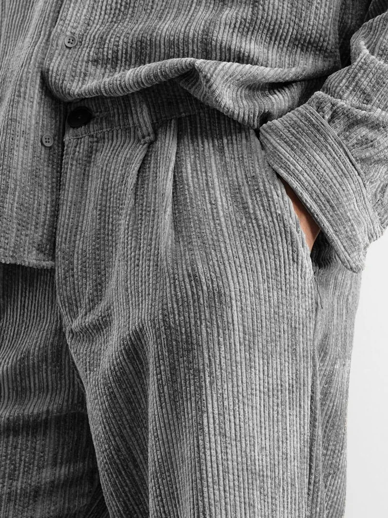 Giesto Grey GIESTO Men's Mid Waist Pleated Textured Pants for Men | Best Price UAE